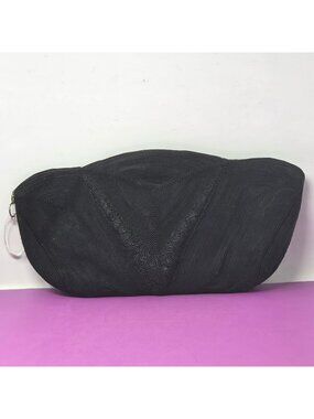 Elegant Black Textured Evening Clutch Bag ZipperClosure Spacious Interior Pocket